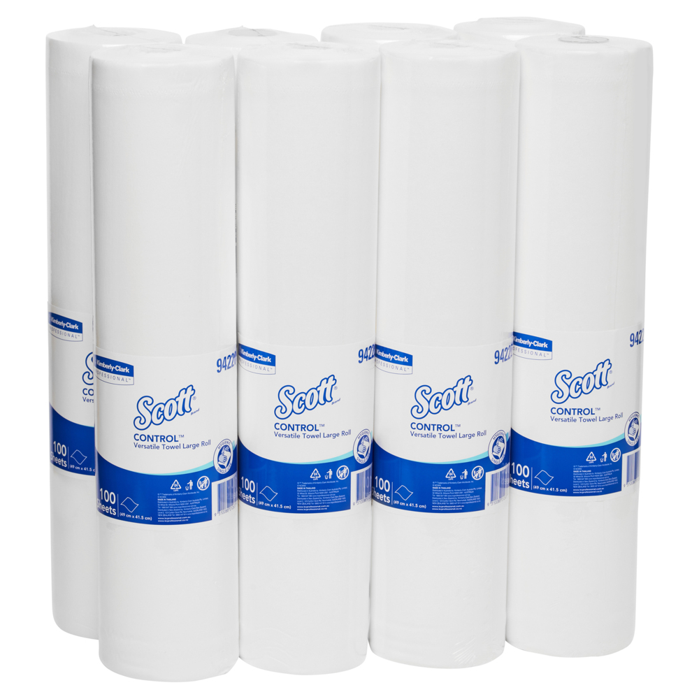 SCOTT® Control Versatile Towel Large Roll (94220), White Multi Purpose Wipes, 8 Rolls / Case, 100 Sheets / Roll (800 Sheets) - S057551988