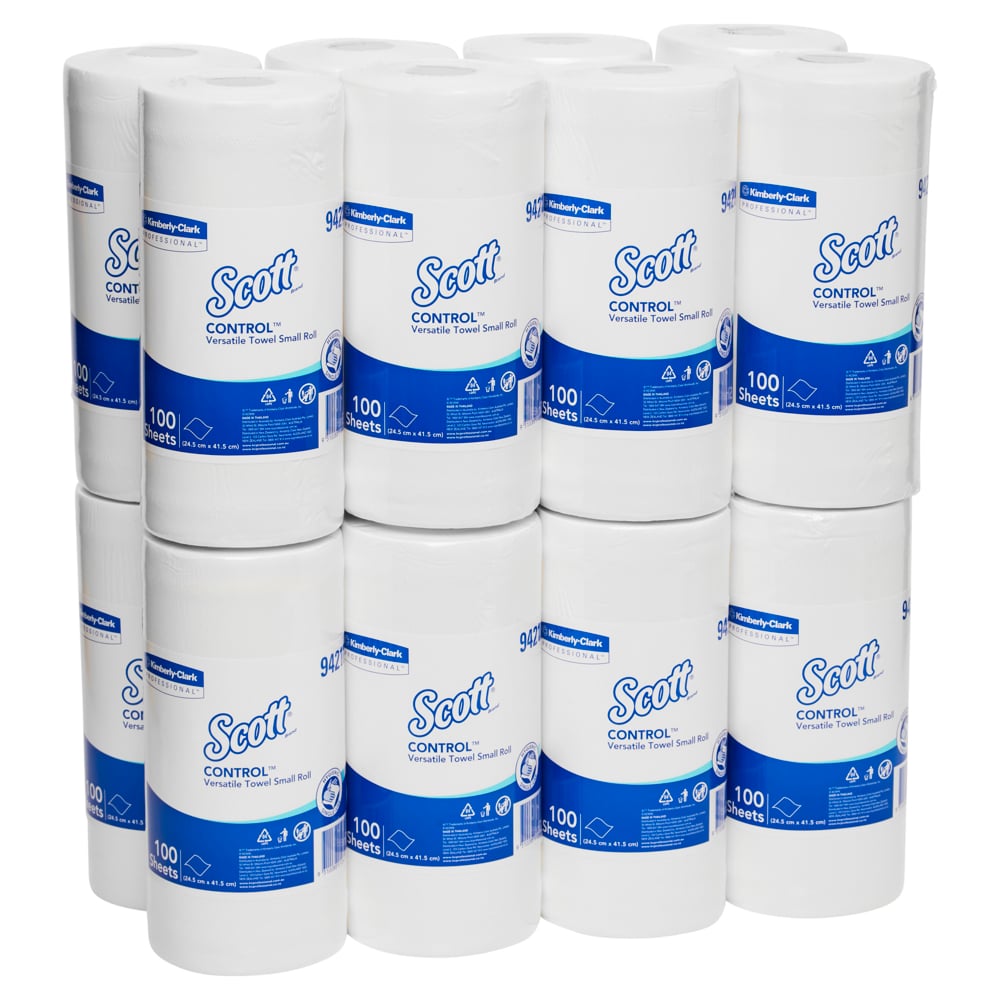 SCOTT® Control Versatile Towel Small Roll (94210), White Multi Purpose Wipes, 16 Rolls / Case, 100 Sheets / Roll (1,600 Sheets) - S057551987