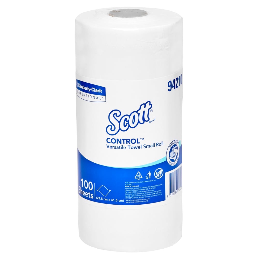 SCOTT® Control Versatile Towel Small Roll (94210), White Multi Purpose Wipes, 16 Rolls / Case, 100 Sheets / Roll (1,600 Sheets) - S057551987