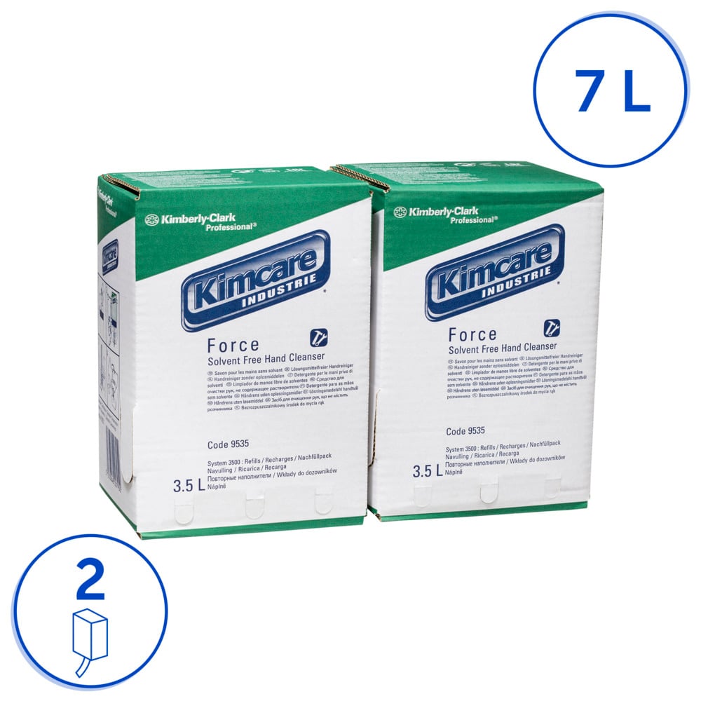 KIMCARE® INDUSTRIE™ Force Solvent Free Hand Cleanser (9535), Industrial Hand Cleaner, 1 Pack / Case, 2 Cartridges / Pack, 3.5L / Cartridge (7L) - S050012784