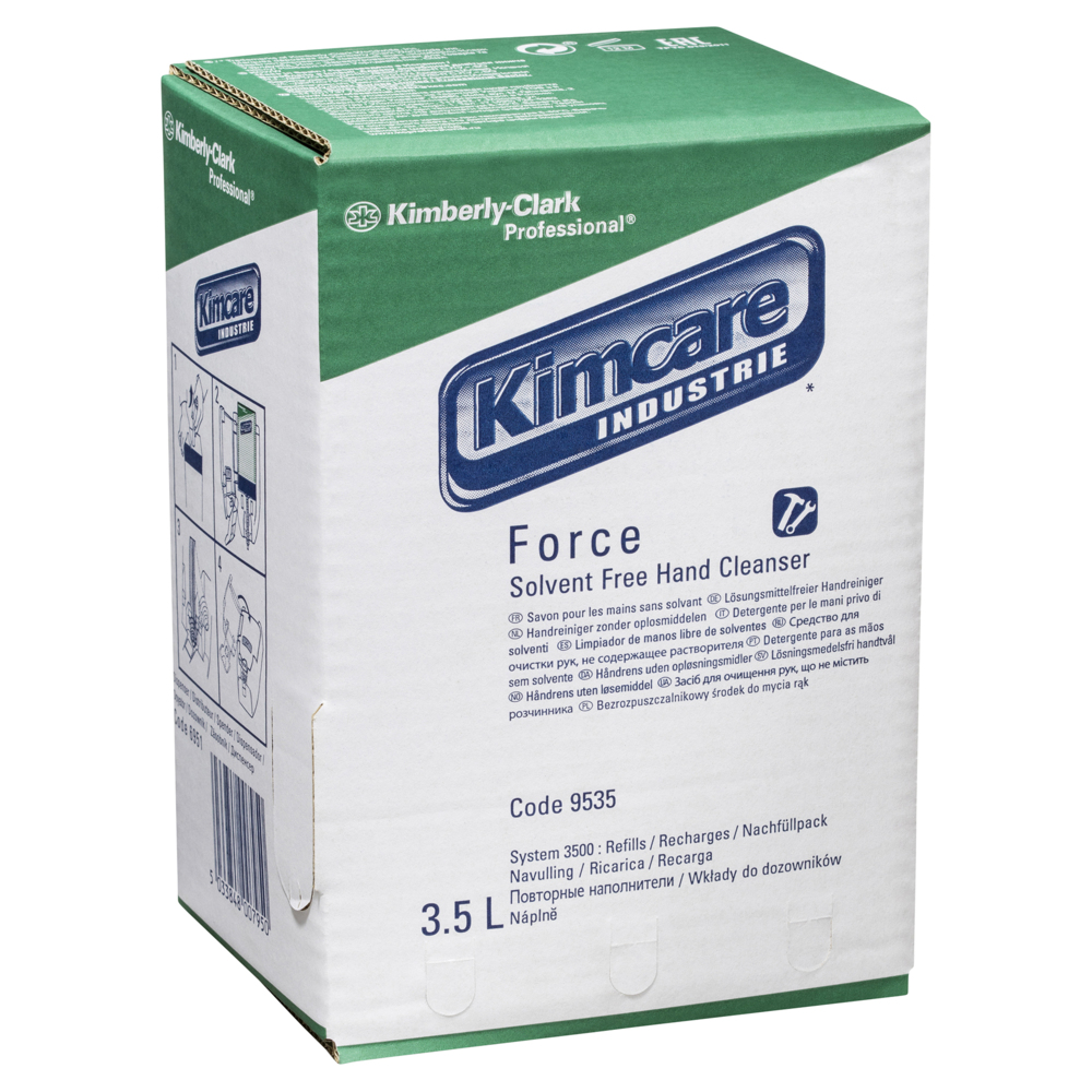 KIMCARE® INDUSTRIE™ Force Solvent Free Hand Cleanser (9535), Industrial Hand Cleaner, 1 Pack / Case, 2 Cartridges / Pack, 3.5L / Cartridge (7L) - S050012784