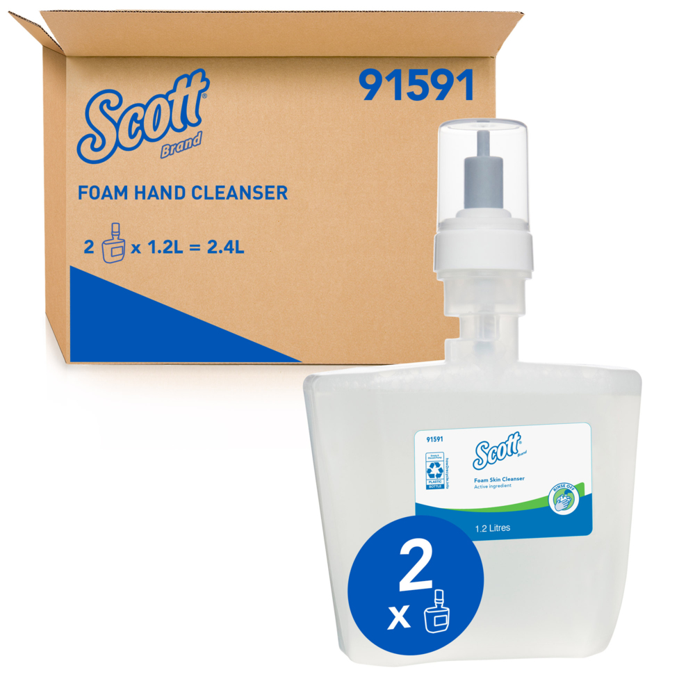SCOTT® Luxury Foam Hand Soap (91591), Fragrance Free, Dye Free, Hand Wash, 2 Refill Cartridges / Case, 1.2 Litres / Cartridge (2.4L) - 91591A