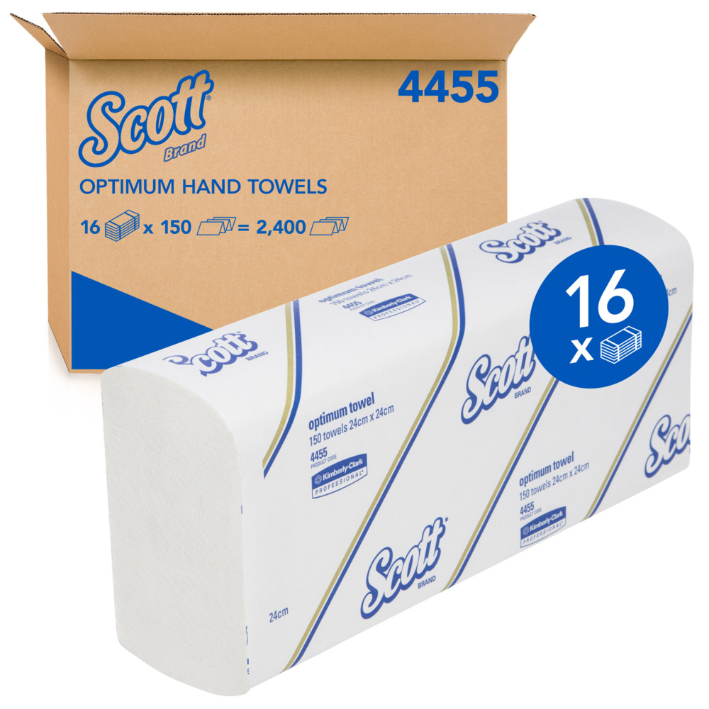 SCOTT® Optimum Hand Towels (4455), Folded Paper Towels, 16 Packs / Case, 150 Hand Towels / Pack (2,400 Towels) - S052214906