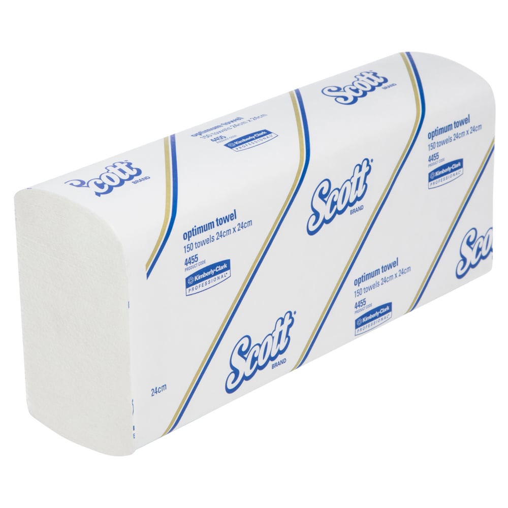 SCOTT® Optimum Hand Towels (4455), Folded Paper Towels, 16 Packs / Case, 150 Hand Towels / Pack (2,400 Towels) - S052214906