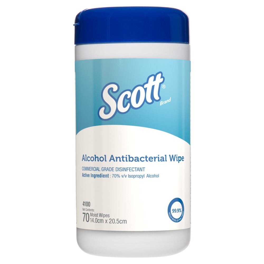 กระดาษเช็ดแอลกอฮอล์ฆ่าเชื้อแบคทีเรีย Scott® (4100), กระดาษเช็ดแอลกอฮอล์, 12 กระป๋อง / กล่อง, กระดาษเช็ด 70 แผ่น / กระป๋อง (กระดาษเช็ด 840 แผ่น) - S054248468
