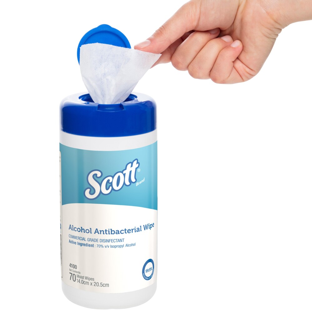 Scott® Alcohol Antibacterial Wipes (4100), Alcohol Wipes, 12 Canisters / Case, 70 Cleaning Wipers / Canister (840 Wipes) - S054248468