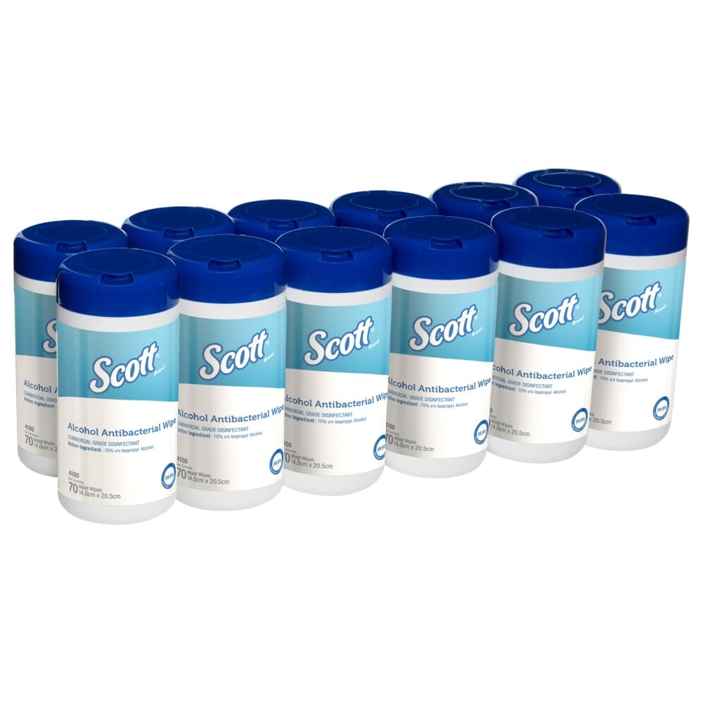 กระดาษเช็ดแอลกอฮอล์ฆ่าเชื้อแบคทีเรีย Scott® (4100), กระดาษเช็ดแอลกอฮอล์, 12 กระป๋อง / กล่อง, กระดาษเช็ด 70 แผ่น / กระป๋อง (กระดาษเช็ด 840 แผ่น) - S054248468