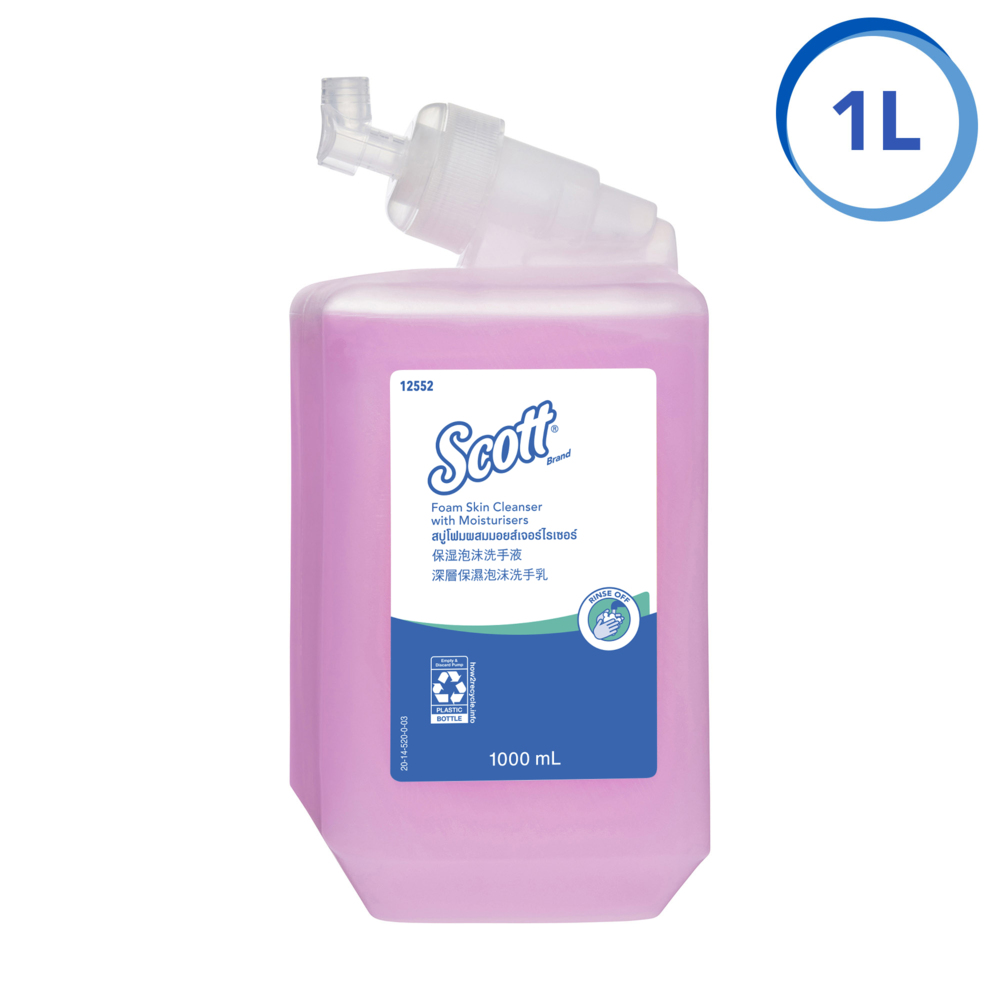 Scott® Foam Skin Cleanser with Moisturisers (12552), Foam Hand Soap, Foam Hand Wash, 6 Cartridges / Case, 1 Litre / Cartridge (6L) - 991012552