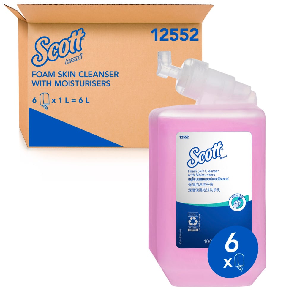 SCOTT® Luxury Foam Soap with Moisturisers (12552), Foam Hand wash, 6 Cartridges / Case, 1 Litre / Cartridge (6L) - 12552