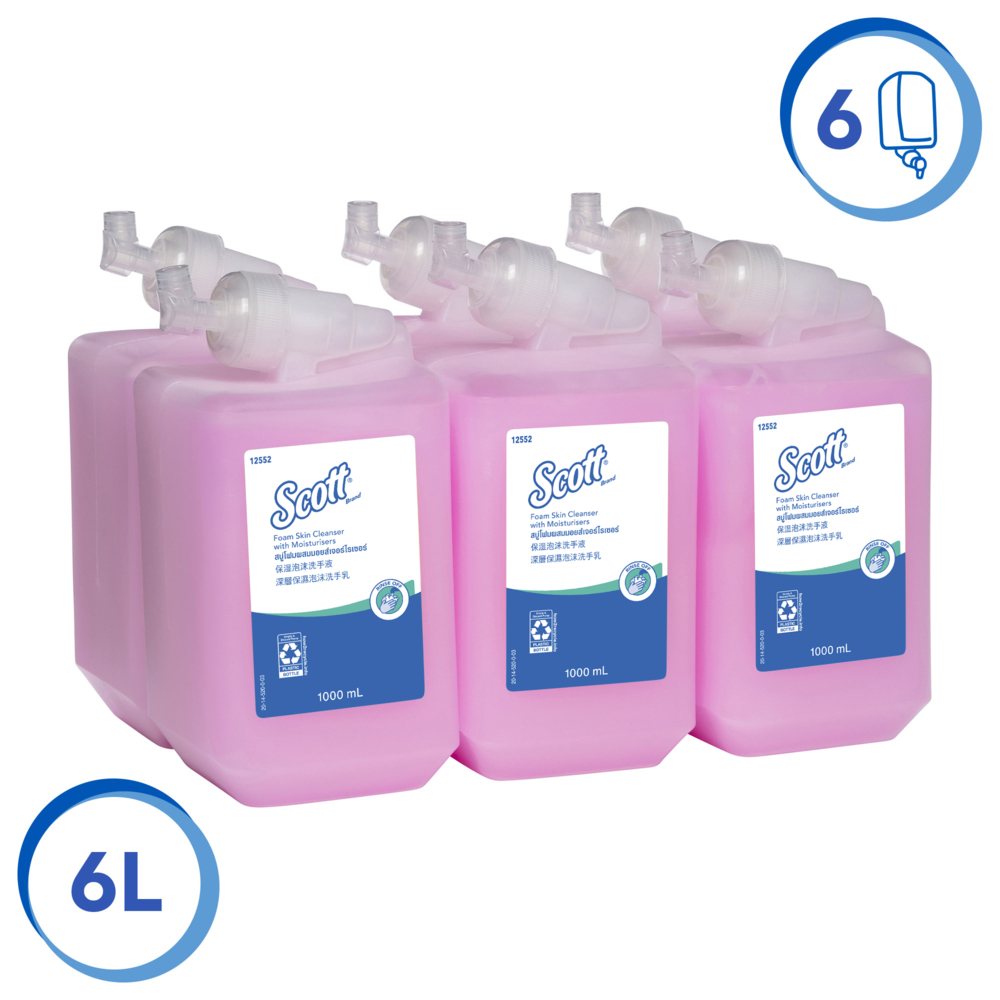 Scott® Foam Skin Cleanser with Moisturisers (12552), Foam Hand Soap, Foam Hand Wash, 6 Cartridges / Case, 1 Litre / Cartridge (6L) - 991012552