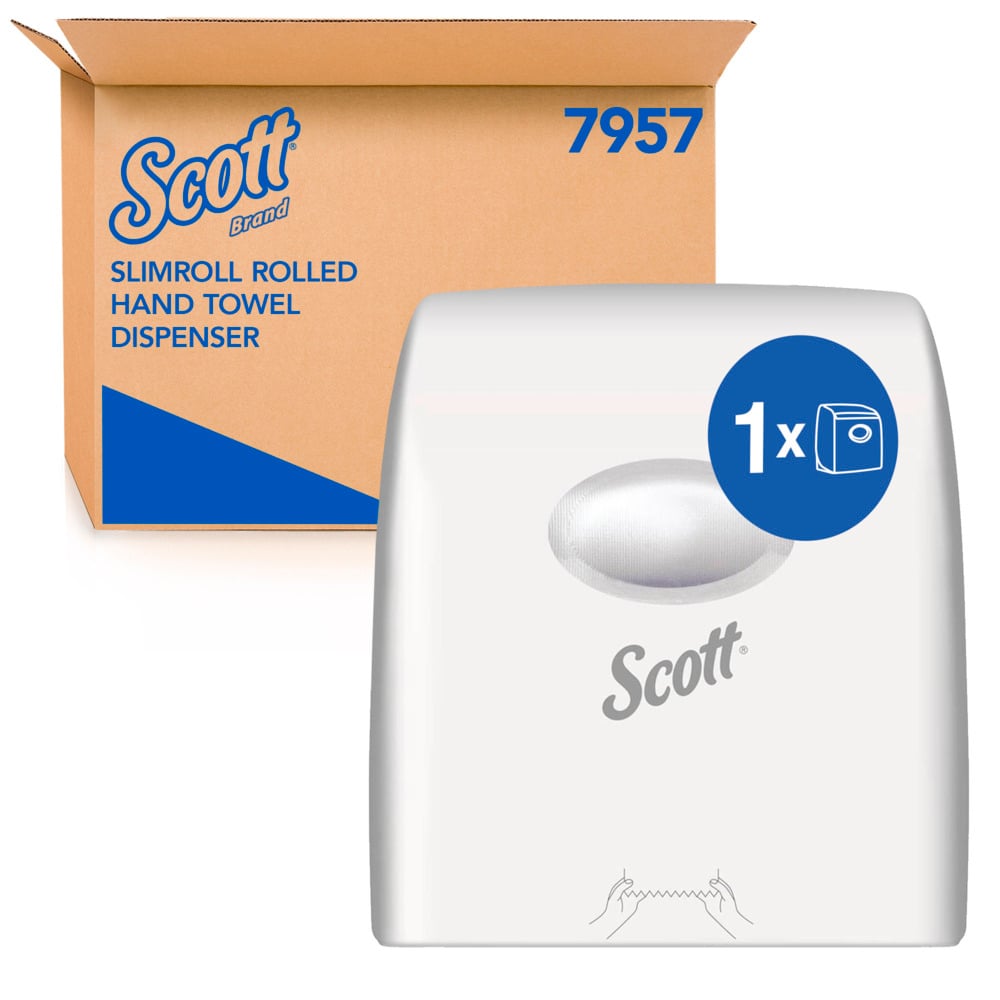 Scott® Slimroll™ Rolled Hand Towel Dispenser (7957), White Paper Towel Dispenser, 1 Dispenser / Case - S057215427