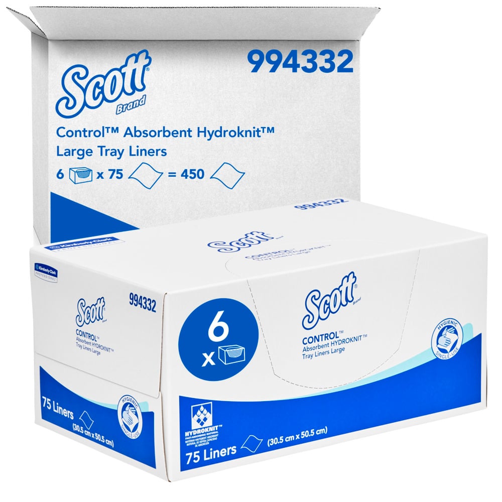 SCOTT® Control Absorbent Hydroknit® Large Tray Liners (994332), White Tray Covers, 6 Packs / Case, 75 Liners / Pack (450 Liners) - 994332