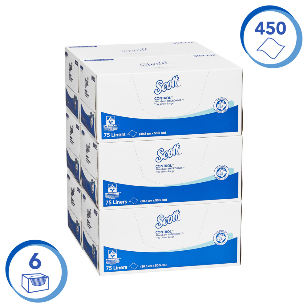 SCOTT® Control Absorbent Hydroknit® Large Tray Liners (994332), White Tray Covers, 6 Packs / Case, 75 Liners / Pack (450 Liners) - S057552014