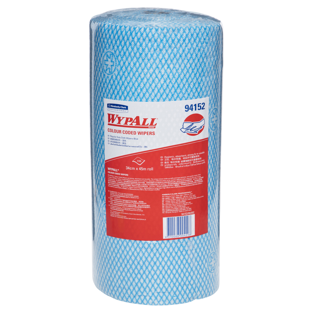 WYPALL® Blue Colour Coded Wiper Roll (94152), Colour Coded Multipurpose Wipers, 6 Rolls / Case, 106 Wipers / Rolls (636 Wipers) - S050428269