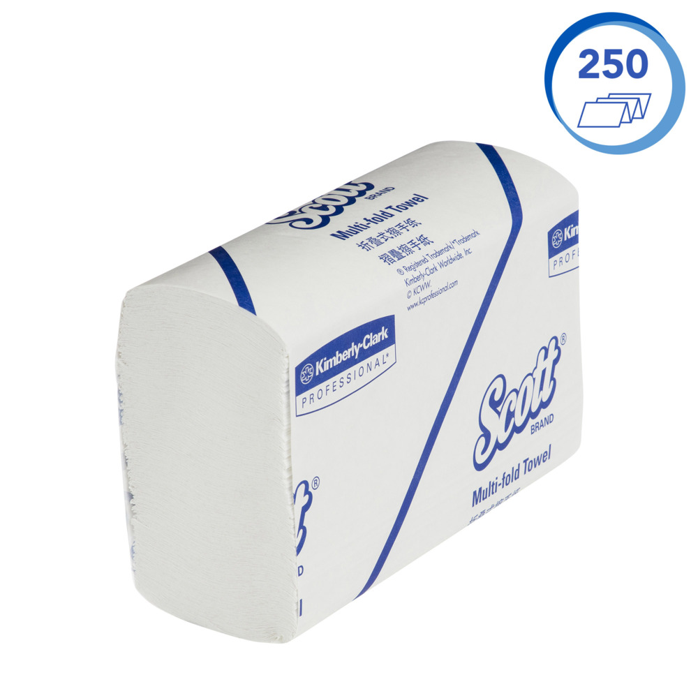 SCOTT® Multifold Hand Towels (13207), Folded White Paper Towels, 16 Packs / Case, 250 Hand Towels / Pack (4,000 Towels) - 991013207