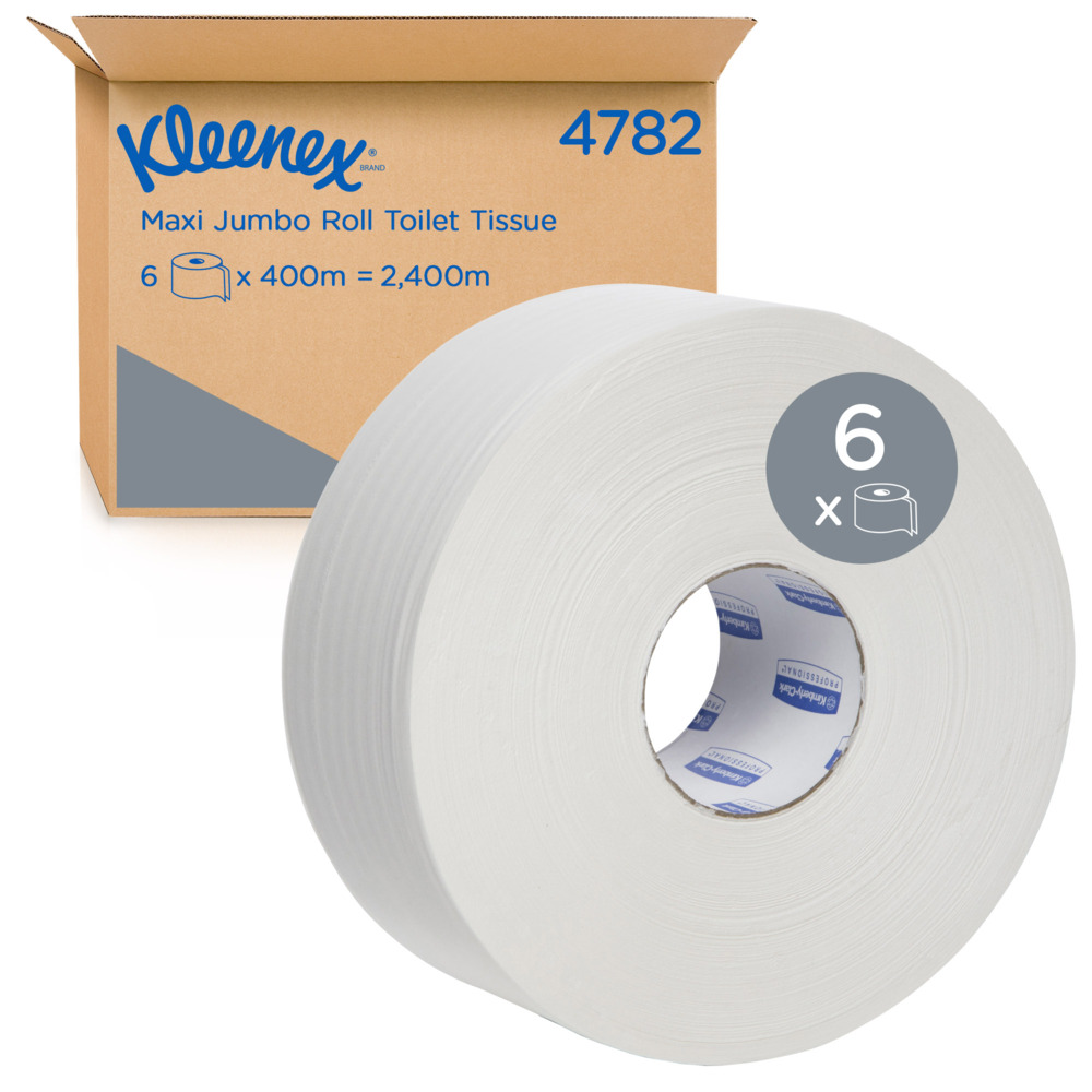 KLEENEX® Maxi Jumbo Roll Toilet Tissue (4782), Jumbo Roll, 6 Rolls / Case, 400m / Roll (2,400m) - 4782