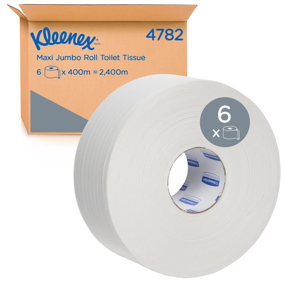 KLEENEX® Maxi Jumbo Roll Toilet Tissue (4782), Jumbo Roll, 6 Rolls / Case, 400m / Roll (2,400m) - S050422441