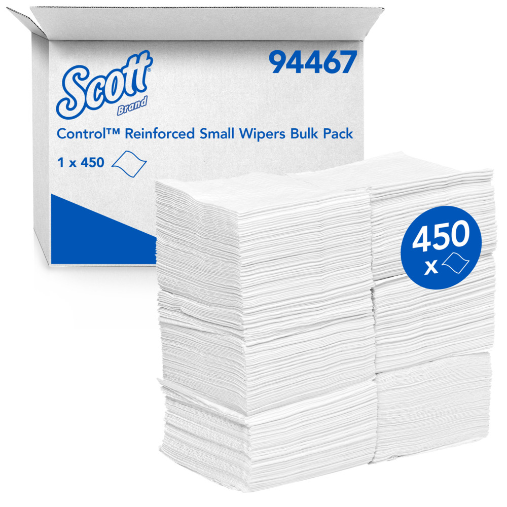 SCOTT® Control Reinforced Small Wipers Bulk Pack (94467), White Wipes, 450 Wipers / Case - 94467