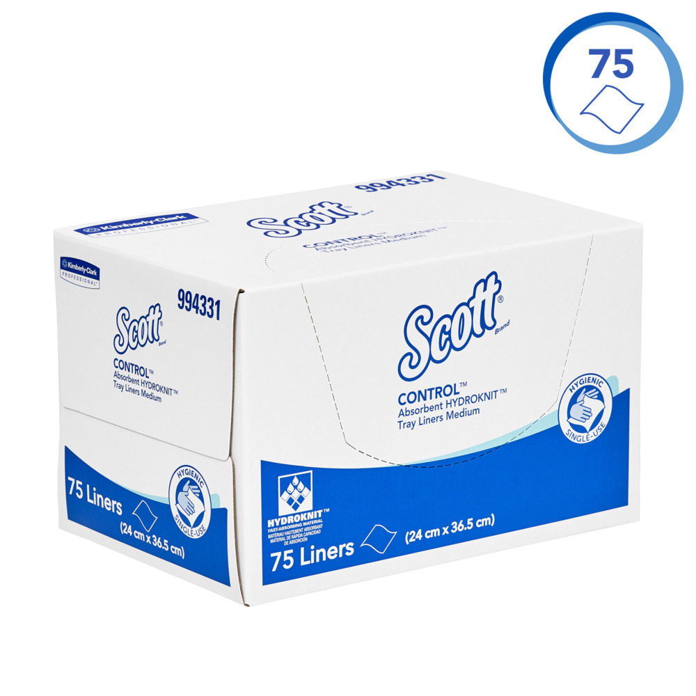 SCOTT® Control Absorbent Hydroknit® Medium Tray Liners (994331), White Tray Covers, 6 Packs / Case, 75 Liners / Pack (450 Liners) - S057552013