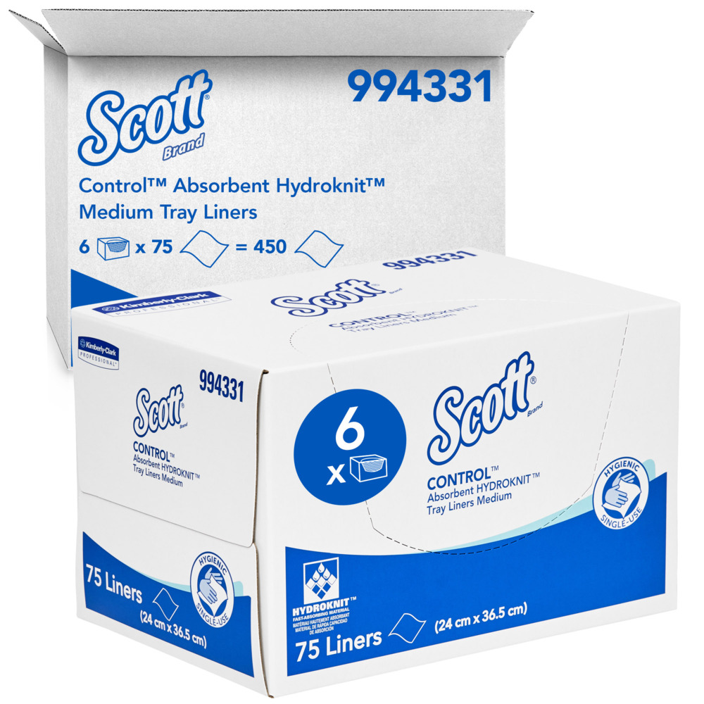 SCOTT® Control Absorbent Hydroknit® Medium Tray Liners (994331), White Tray Covers, 6 Packs / Case, 75 Liners / Pack (450 Liners) - 994331