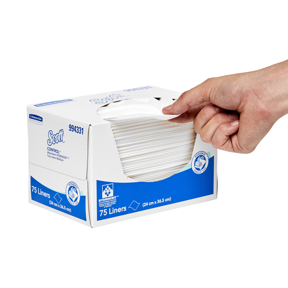 SCOTT® Control Absorbent Hydroknit® Medium Tray Liners (994331), White Tray Covers, 6 Packs / Case, 75 Liners / Pack (450 Liners) - S057552013