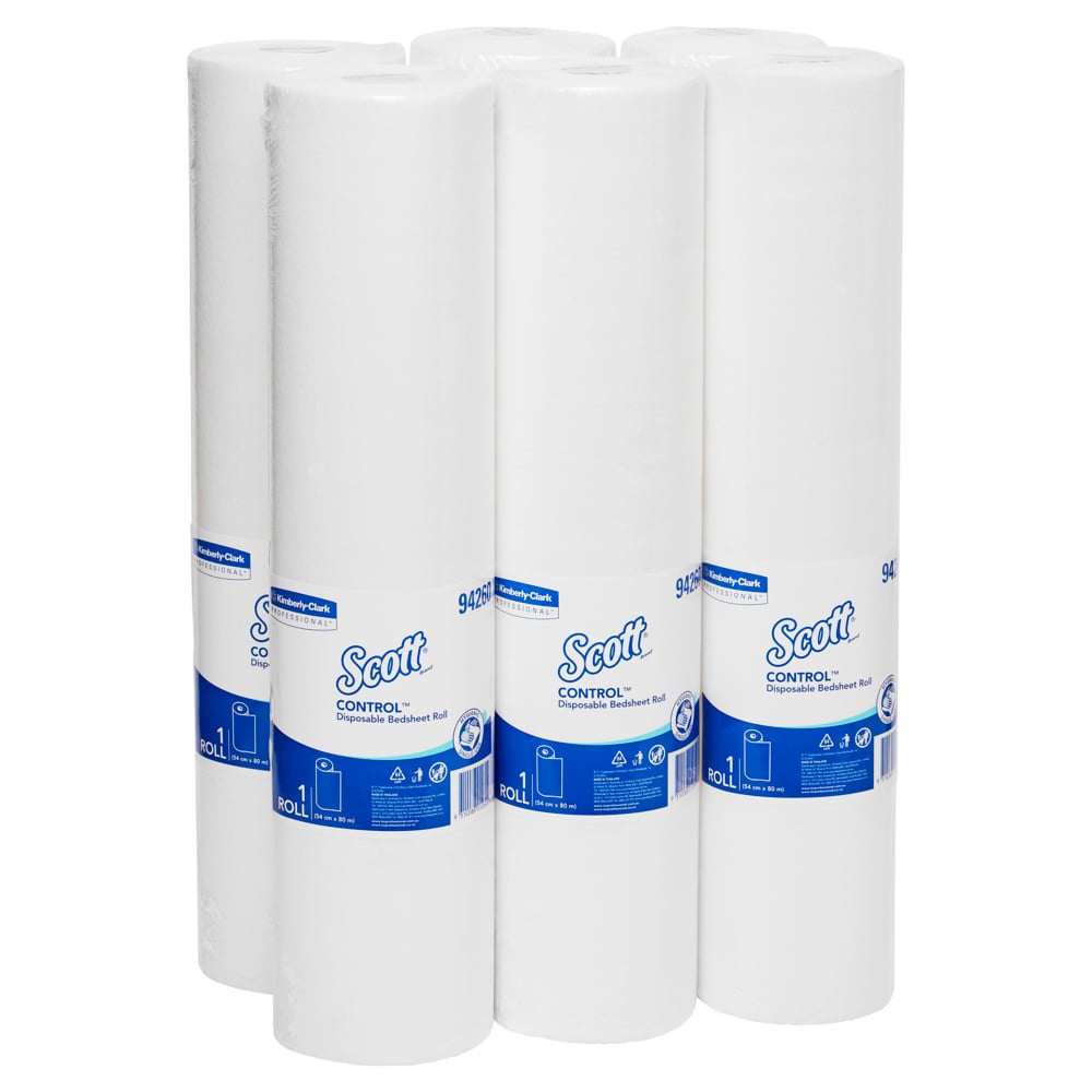 SCOTT® Control Disposable Bedsheet Roll (94260), White Bed Cover, 6 Rolls / Case, 80m / Roll (480m) - S057551989