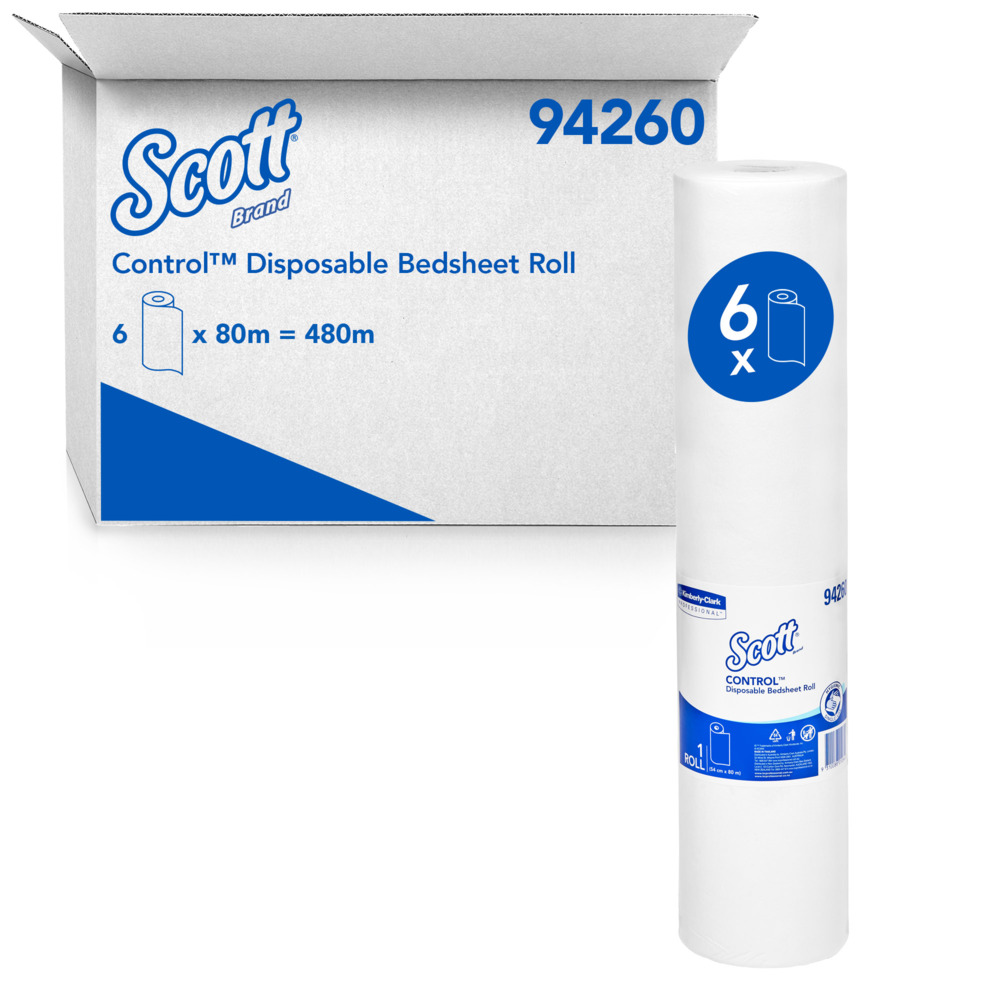 SCOTT® Control Disposable Bedsheet Roll (94260), White Bed Cover, 6 Rolls / Case, 80m / Roll (480m) - 94260