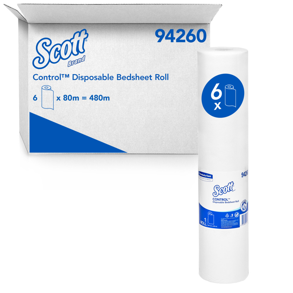 SCOTT® Control Disposable Bedsheet Roll (94260), White Bed Cover, 6 Rolls / Case, 80m / Roll (480m) - S057551989