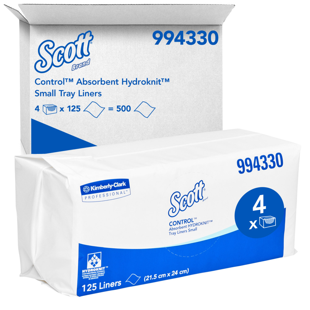 SCOTT® Control Absorbent Hydroknit® Small Tray Liners (994330), White Tray Covers, 4 Packs / Case, 125 Liners / Pack (500 Liners) - 994330