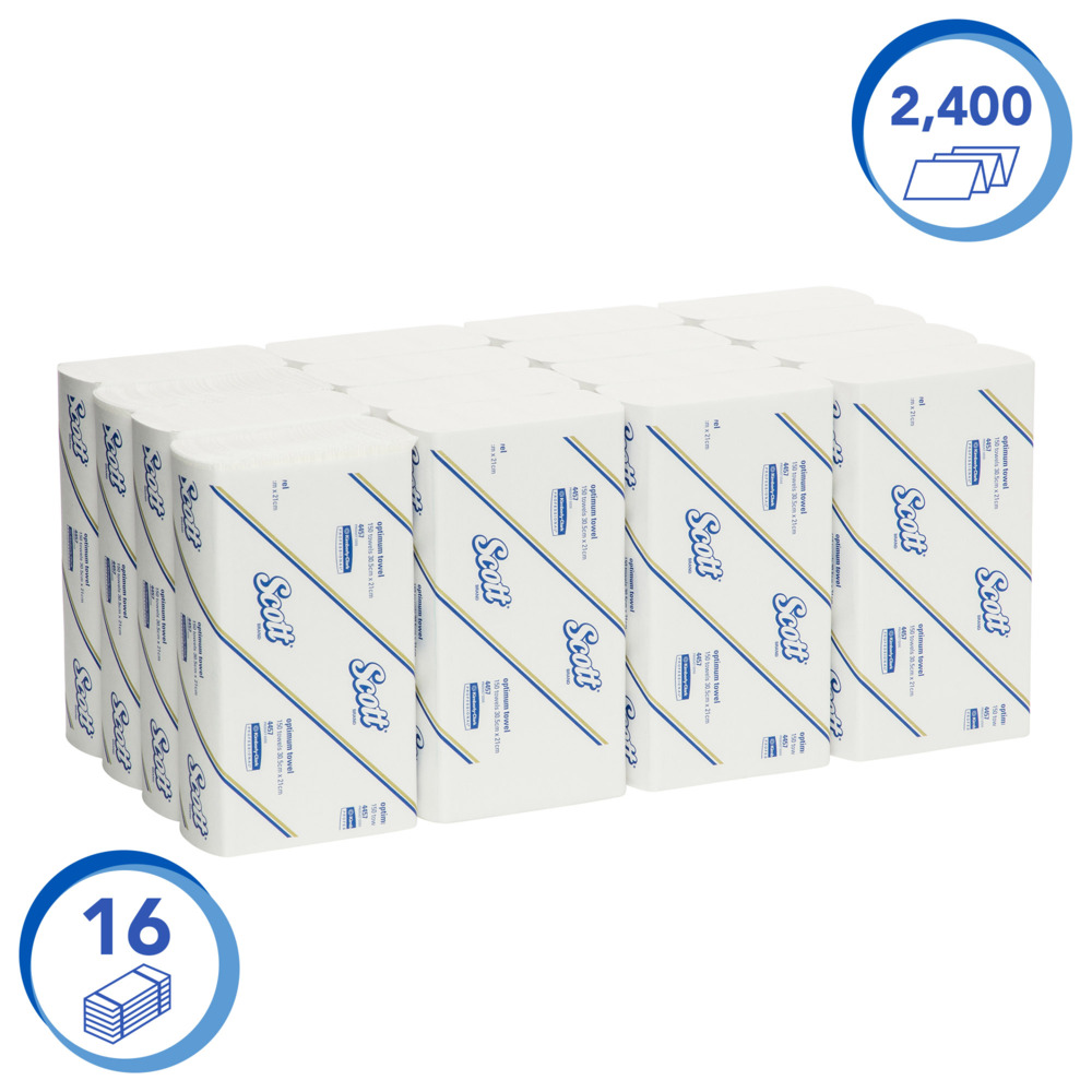 SCOTT® Large Optimum Hand Towels (4457), Folded Paper Towels, 16 Packs / Case, 150 Hand Towels / Pack (2,400 Towels) - S050053873