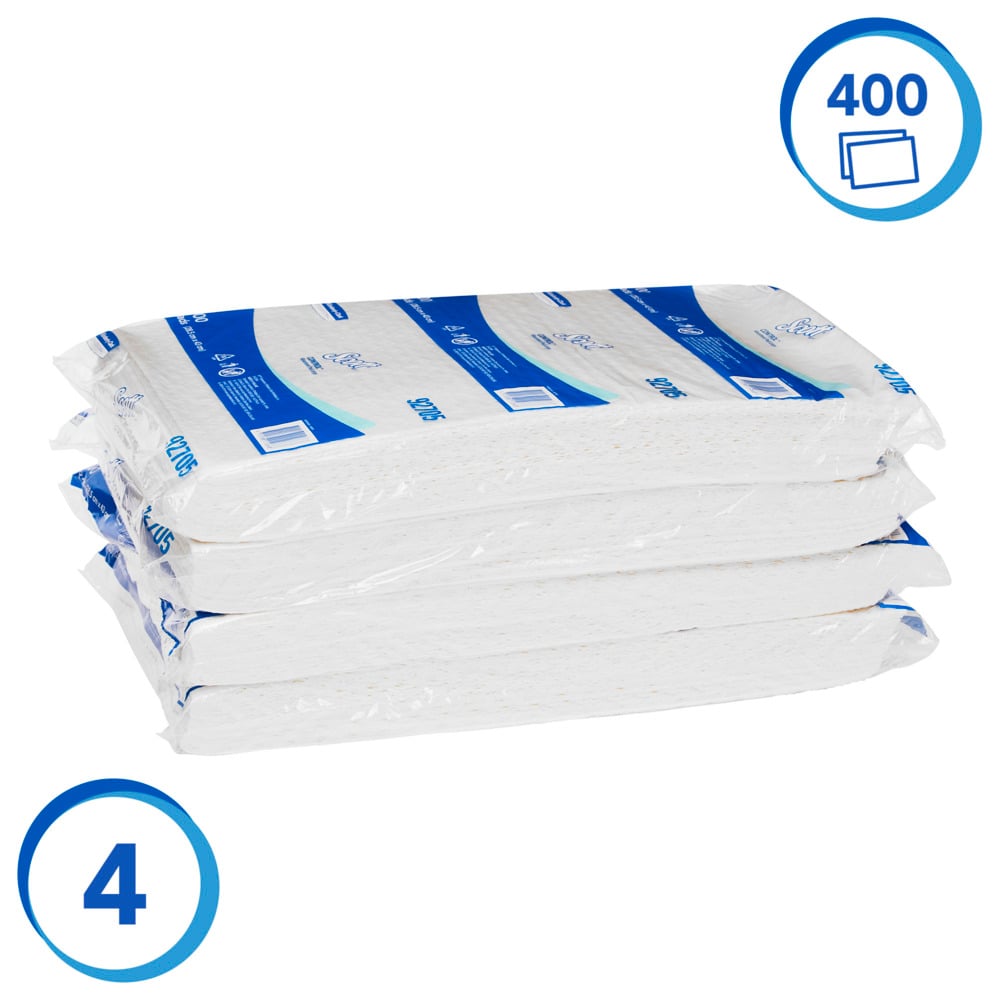 SCOTT® Control Large Absorbent Pads (92705), White Hygienic Surface Cover, 4 Packs / Case, 100 Pads / Pack (400 Pads) - S057552010