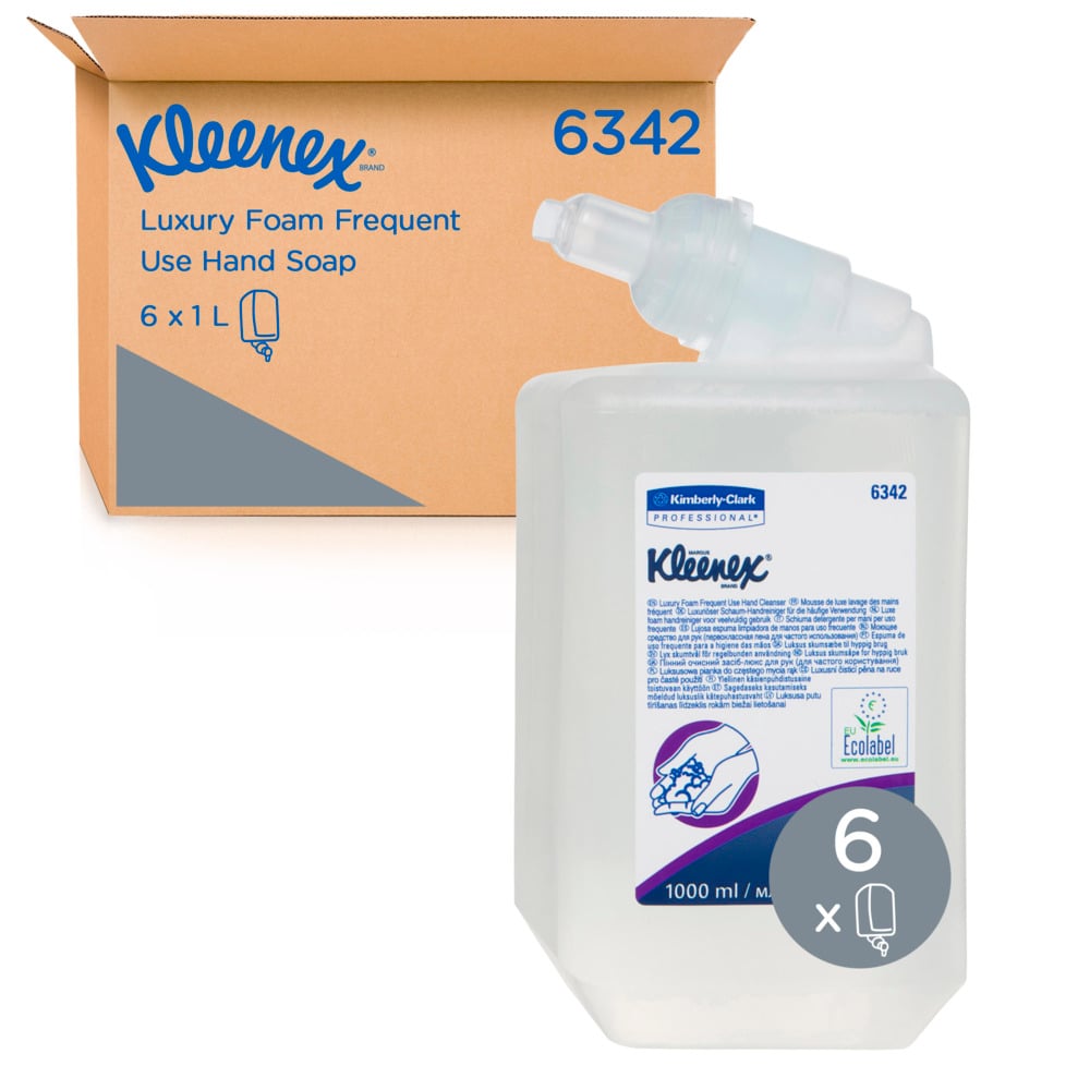 KLEENEX® Luxury Foam Frequent Use Hand Soap (6342), Foam Hand Wash, 6 Cartridges / Case, 1L / Cartridge (6L) - 6342