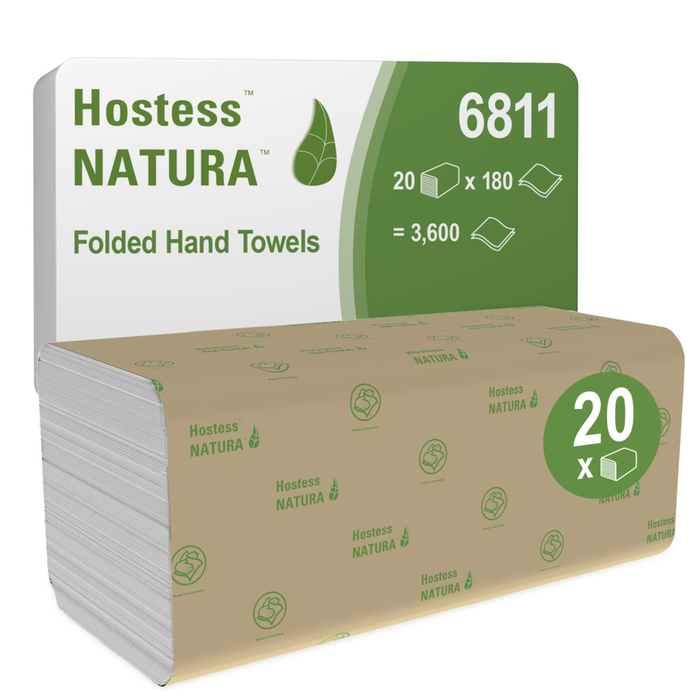 Essuie-mains pliés Hostess™ Natura™ 6811, 20 paquets de 180 feuilles blanches, 2 épaisseurs - 6811