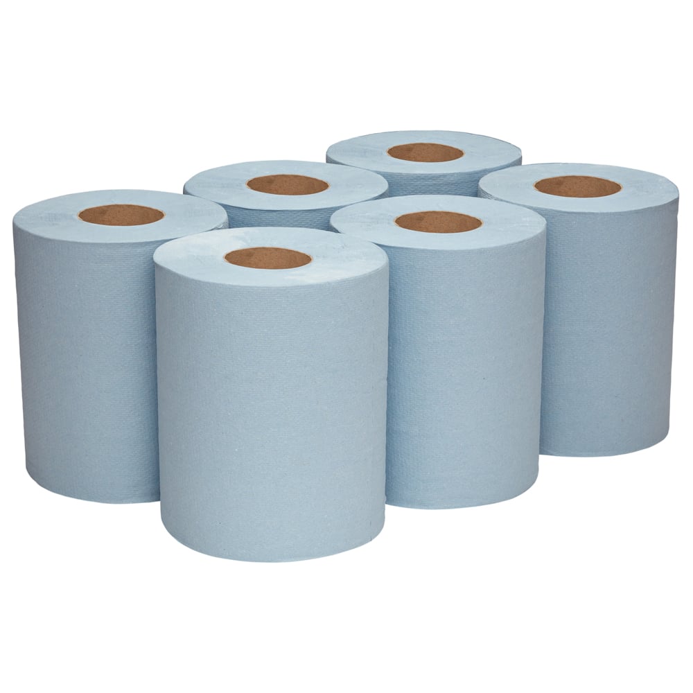 WYPALL® L10 Service & Retail Wiping Paper (6220), 1 Ply Centrefeed Reinforced Blue Wipers, 6 Centrefeed Rolls / Case, 280 Paper Wipers / Roll (1,680 Wipers) - S058695966