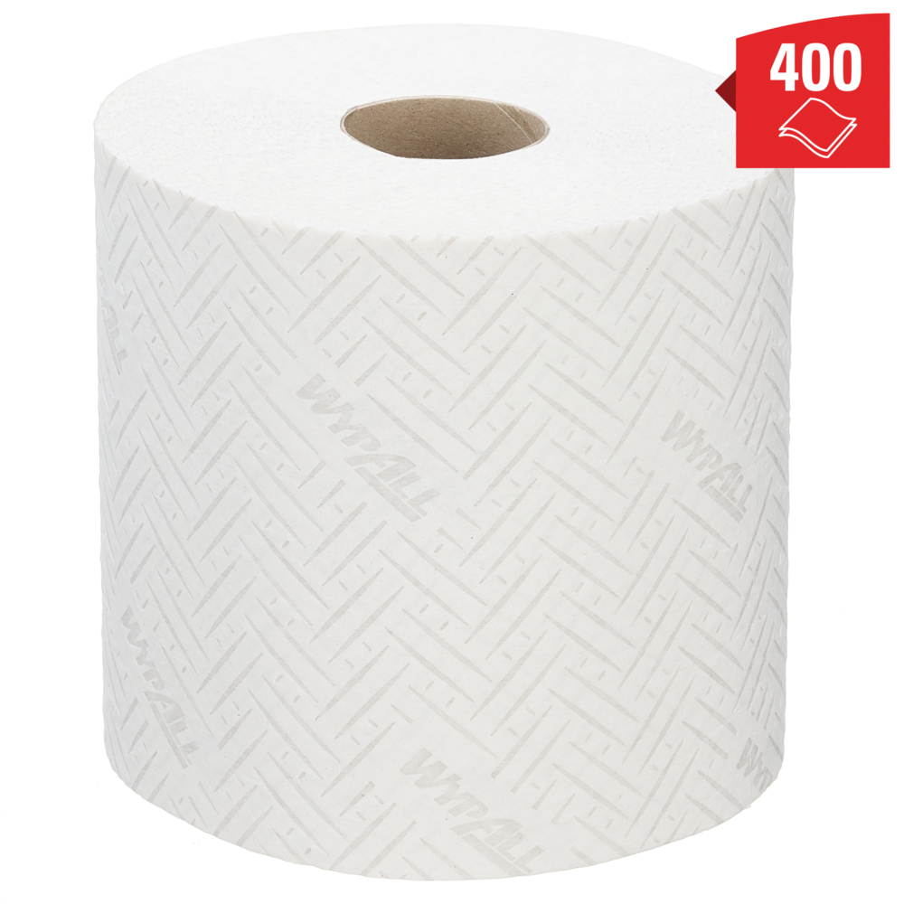 Essuyeur en papier WypAll® L20 pour le nettoyage et l'entretien 7278 - Bobines à dévidage central 2 épaisseurs - 6 bobines x 400 essuyeurs en papier blanc (2 400 au total) - 7278