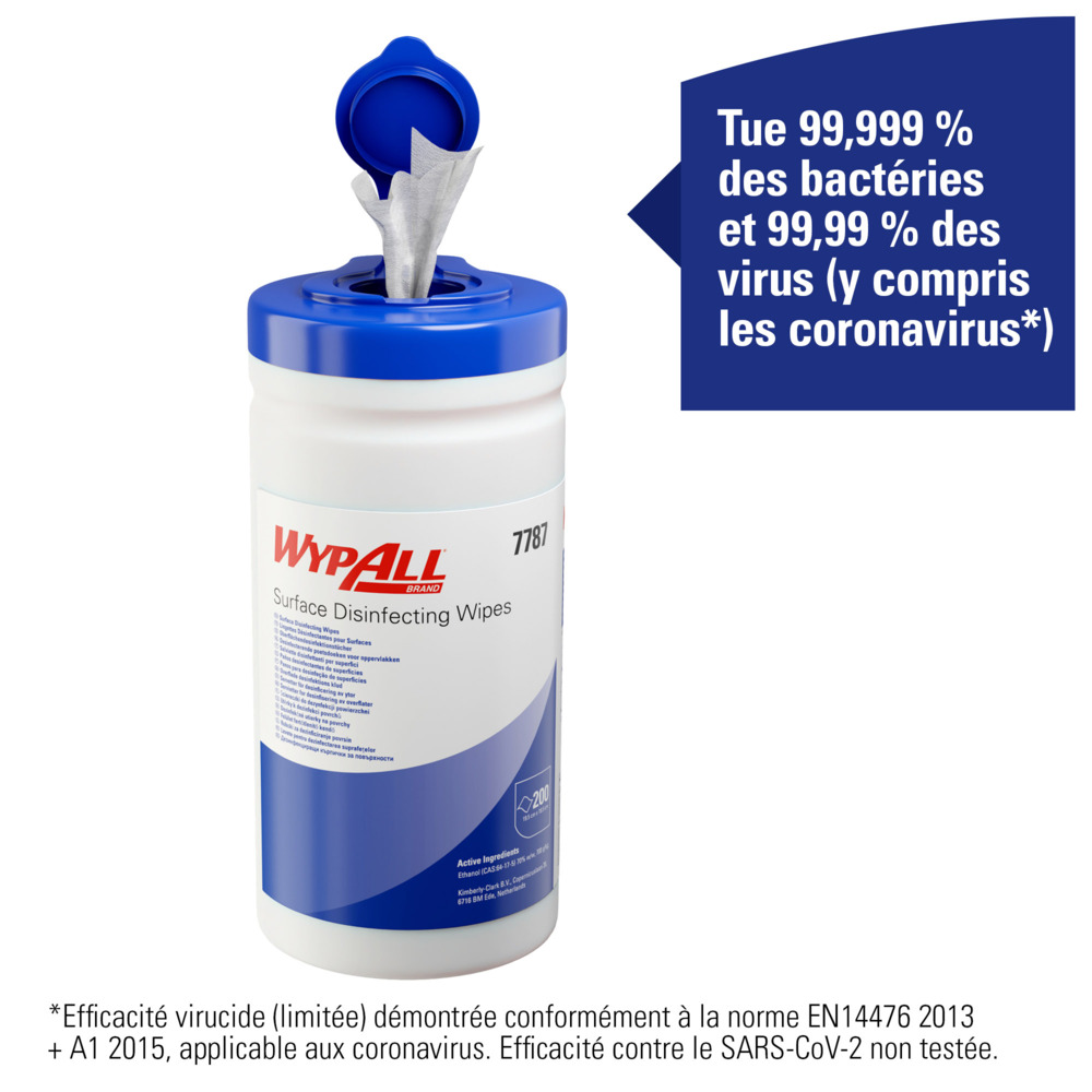 Essuyeurs de désinfection de surface WypAll® 7787 - Essuyeurs pré-imprégnés antibactériens - 10 boîtes x 200 essuyeurs de désinfection (2 000 au total) - 7787