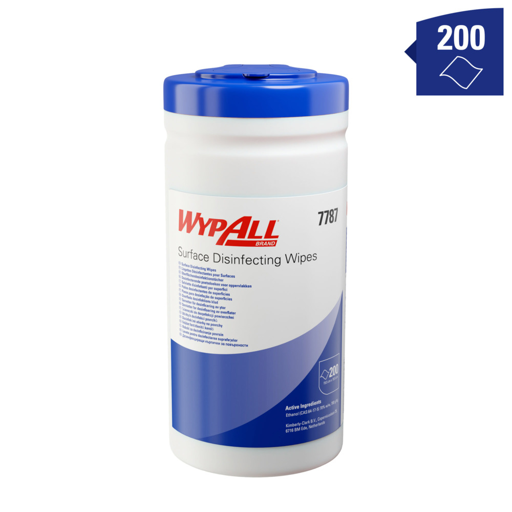 Essuyeurs de désinfection de surface WypAll® 7787 - Essuyeurs pré-imprégnés antibactériens - 10 boîtes x 200 essuyeurs de désinfection (2 000 au total) - 7787