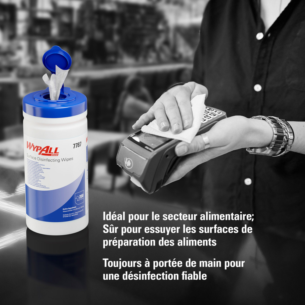 Essuyeurs de désinfection de surface WypAll® 7787 - Essuyeurs pré-imprégnés antibactériens - 10 boîtes x 200 essuyeurs de désinfection (2 000 au total) - 7787