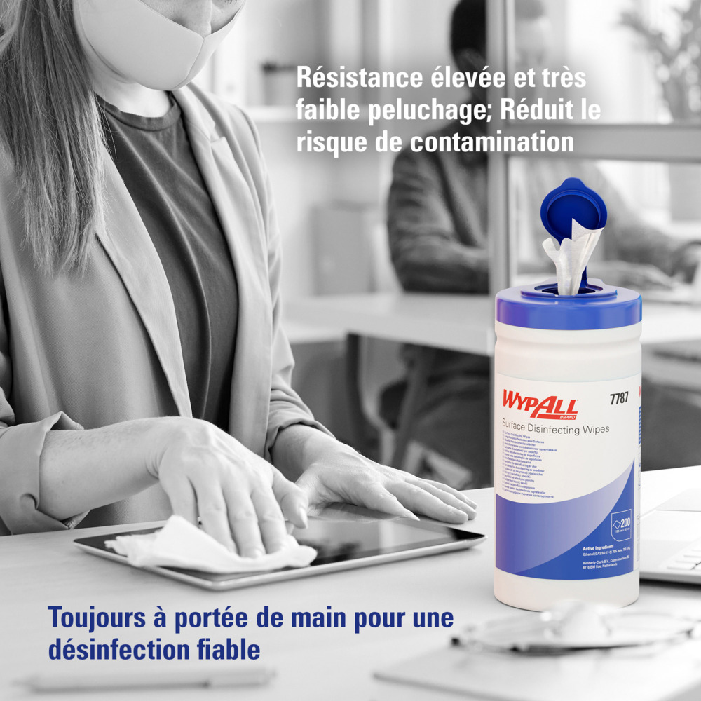 Essuyeurs de désinfection de surface WypAll® 7787 - Essuyeurs pré-imprégnés antibactériens - 10 boîtes x 200 essuyeurs de désinfection (2 000 au total) - 7787