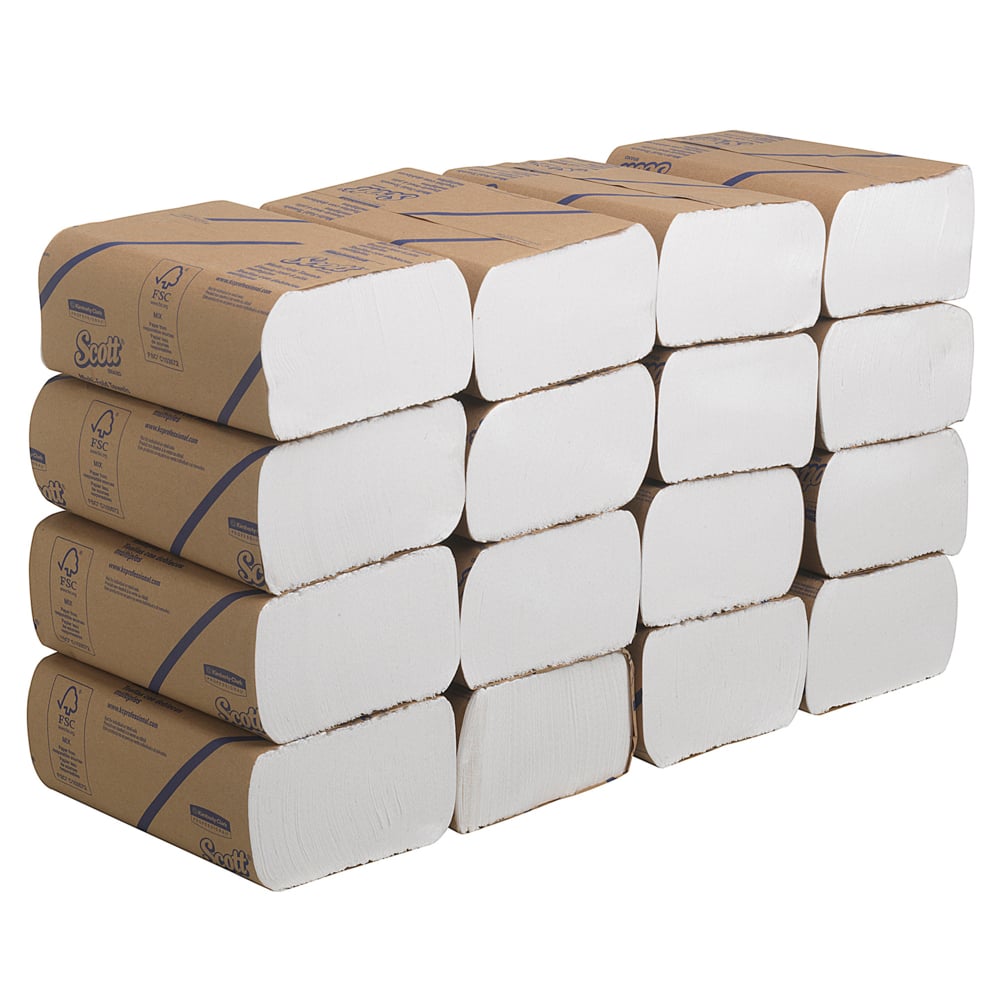 Scott® papieren handdoekjes 3749 - Meervoudig gevouwen handdoekjes - 16 pakketten x 250 witte papieren handdoeken (4000 stuks in totaal) - 3749