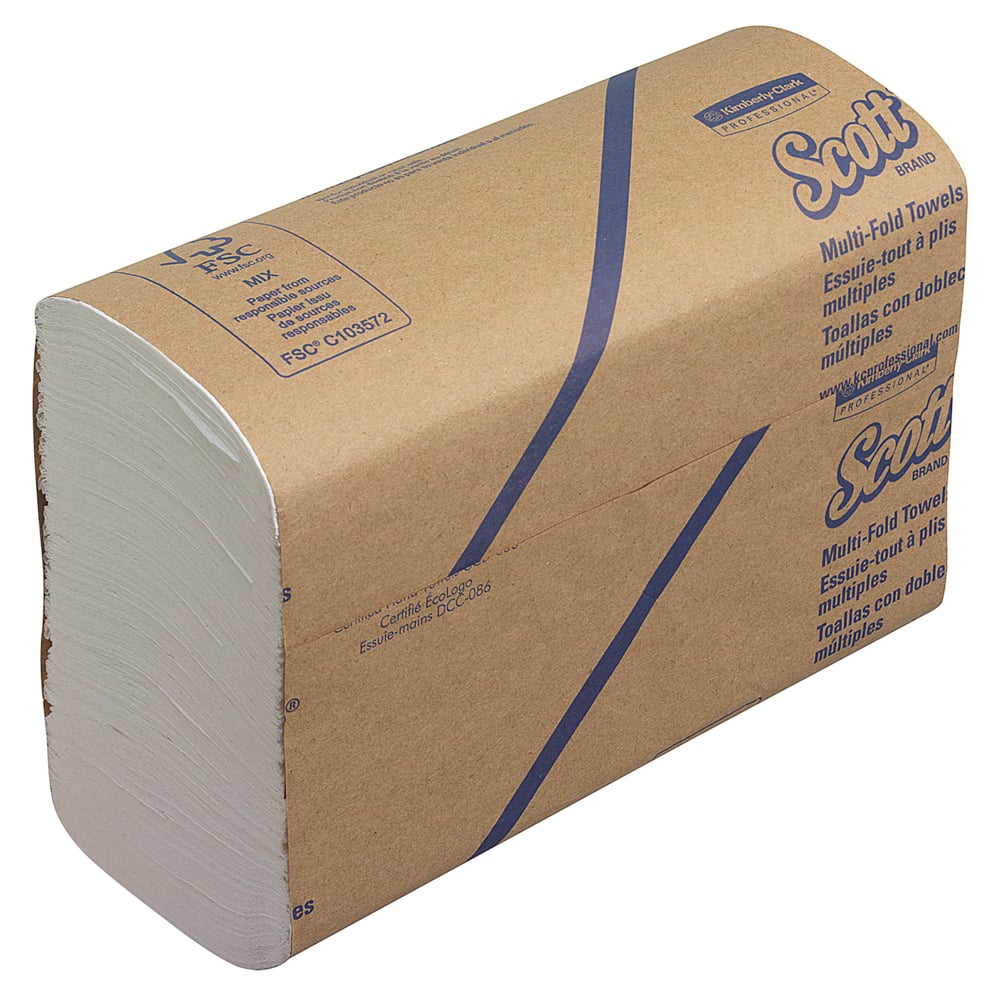 Scott® papieren handdoekjes 3749 - Meervoudig gevouwen handdoekjes - 16 pakketten x 250 witte papieren handdoeken (4000 stuks in totaal) - 3749