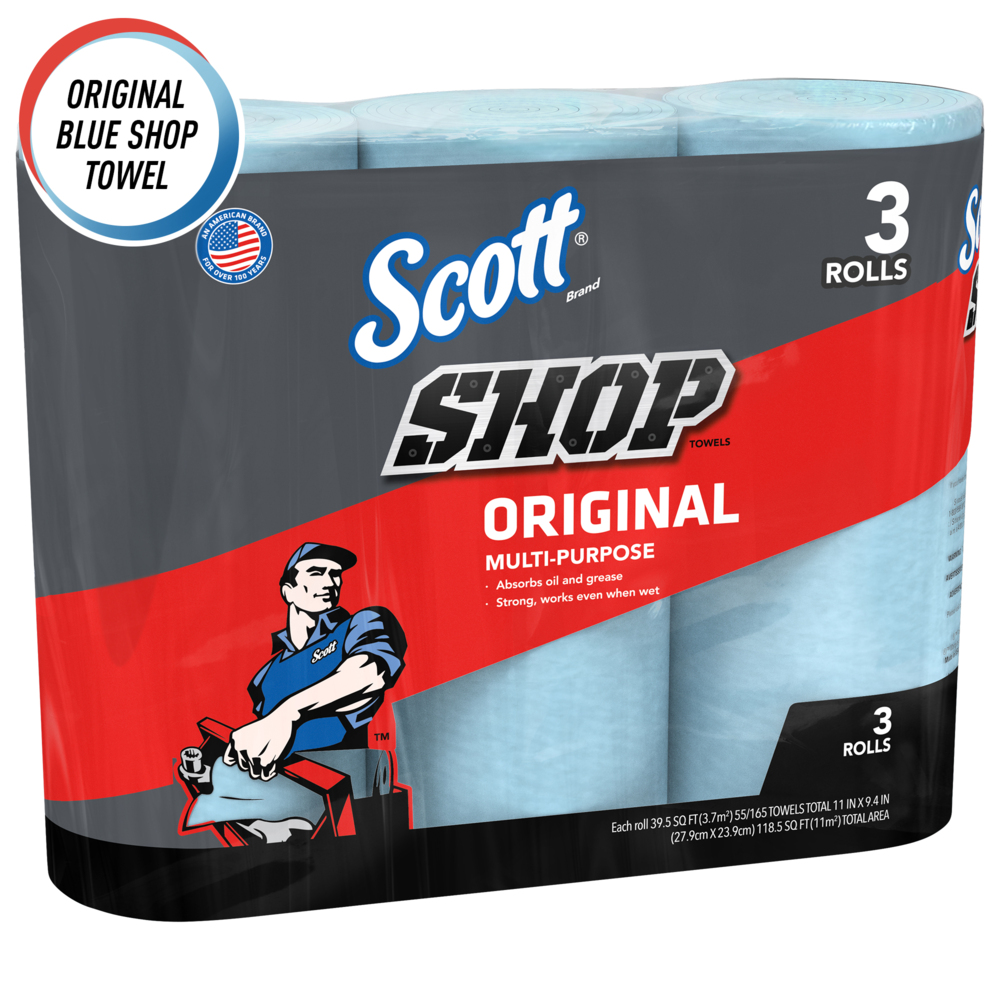 Scott® Shop Towels Original (75143), Blue, 55 Towels/Standard Roll, 30 Rolls/Case (10 Bundles of 3 Rolls), 1,650 Towels/Case - 75143
