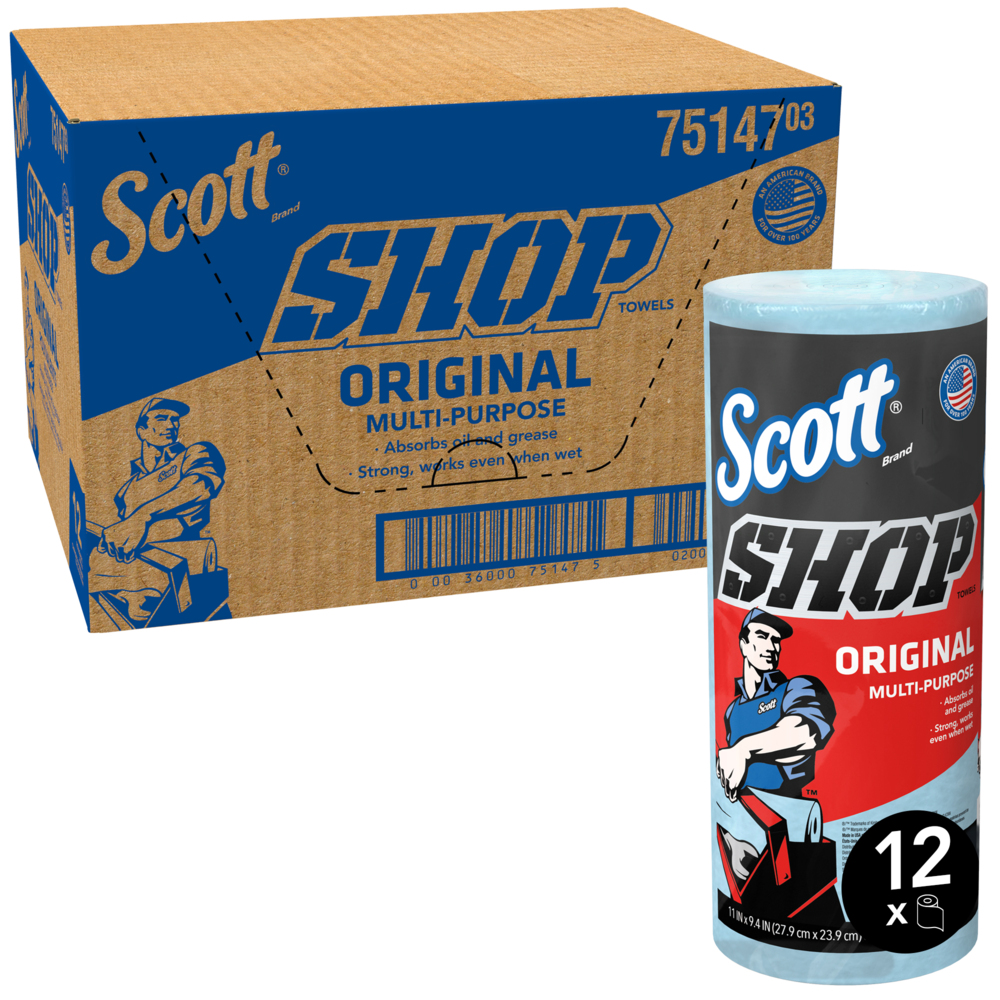 Scott® Shop Towels Original (75147), Blue, 55 Towels/Standard Roll, 12 Rolls/Case, 660 Towels/Case - 75147