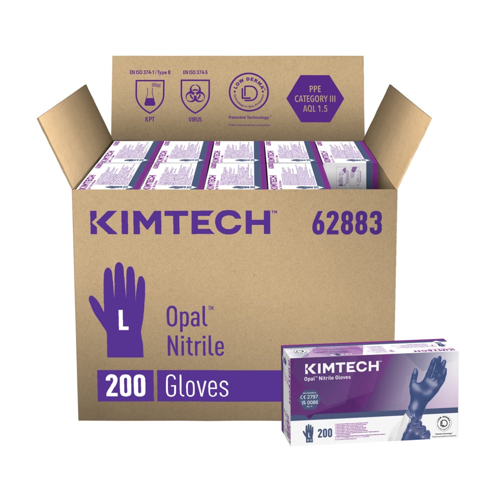 Kimtech™ Opal™ Nitrile Ambidextrous Gloves 62883 - Dark Blue, L, 10x200 (2,000 gloves), length 24 cm - 62883