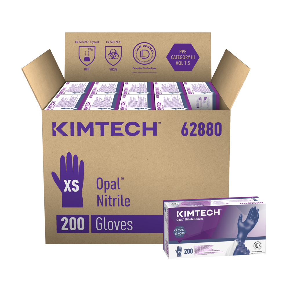 Gants ambidextres en nitrile Kimtech™ Opal™ 62880 - Bleu foncé, taille XS, 10 x 200 (2 000 gants), longueur 24 cm - 62880