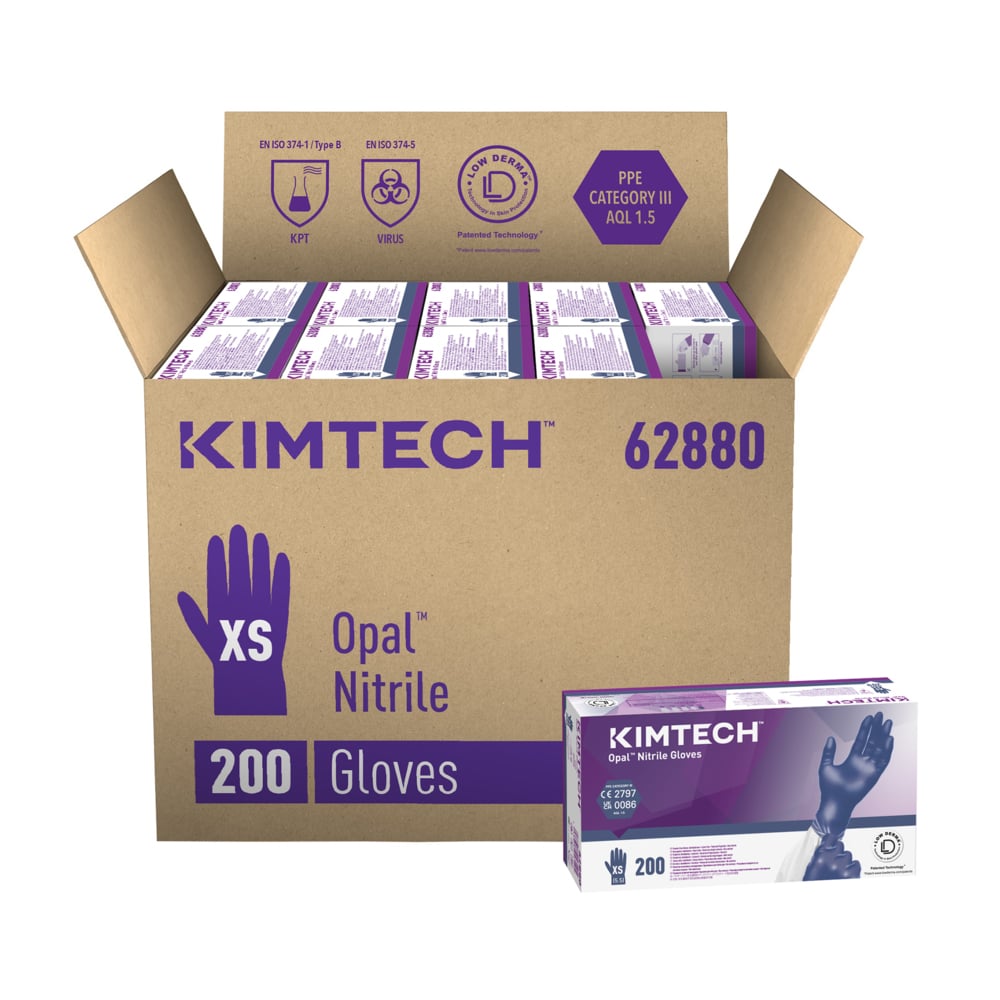 Kimtech™ Opal™ Guanti ambidestri in nitrile 62880 - Blu scuro, XS, 10x200 (2.000 guanti), lunghezza 24 cm - 62880