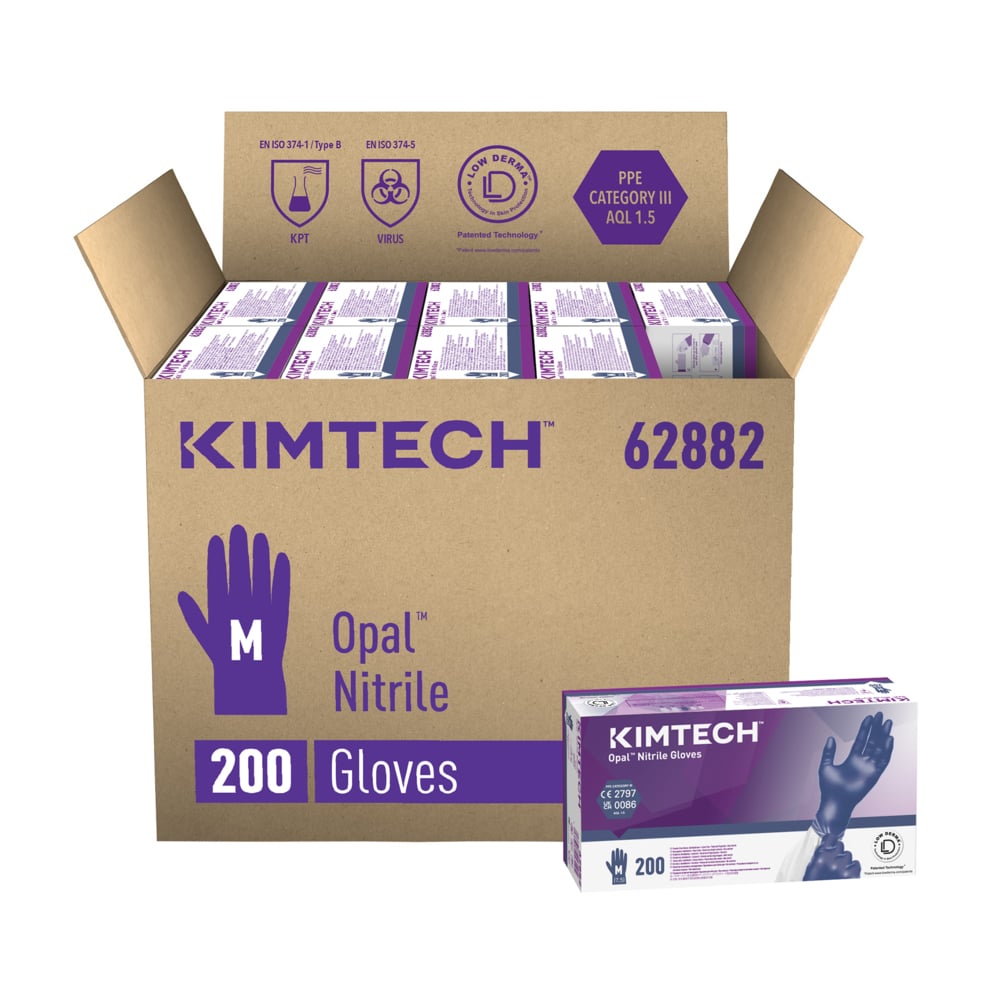 Kimtech™ Opal™ Guanti ambidestri in nitrile 62882 - Blu scuro, M, 10x200 (2.000 guanti), lunghezza 24 cm - 62882