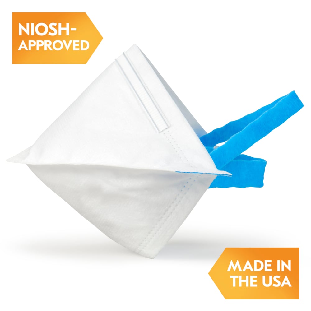 KleenGuard™ N95 Particulate Respirator: Pouch Style (53899), NIOSH-Approved, Made in USA, Regular Size, 20 Respirators/Carton, 12 Cartons/Case, 240 Respirators/Case - 53899