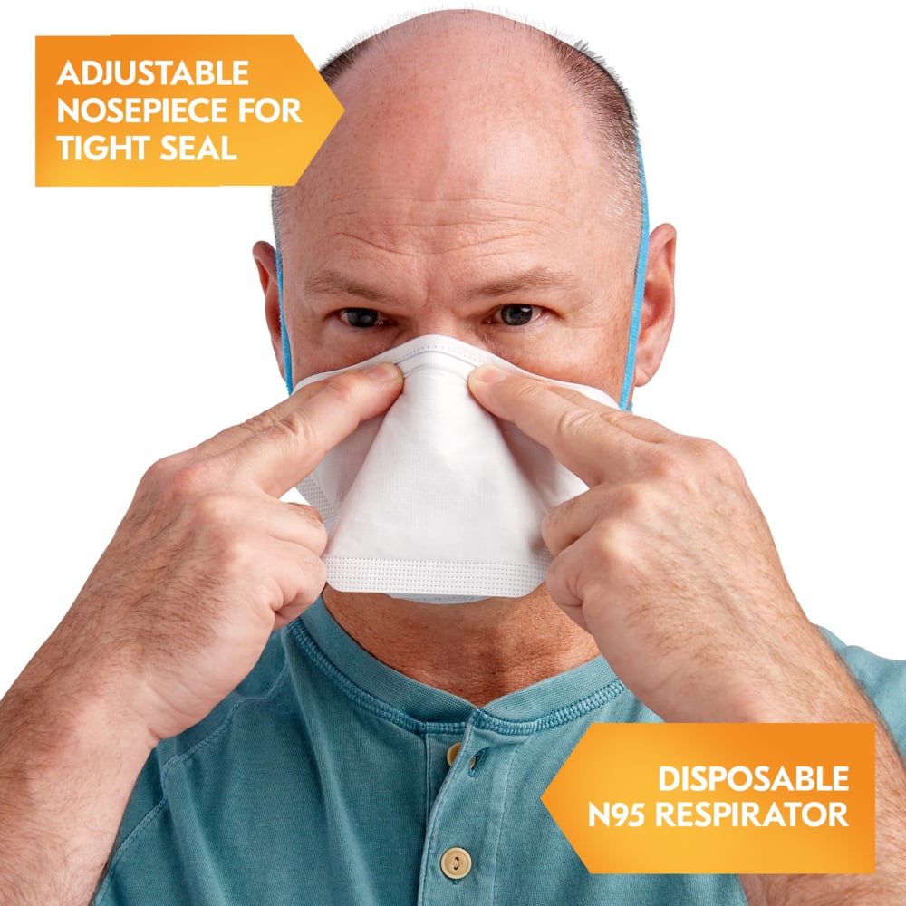 KleenGuard™ N95 Particulate Respirator: Pouch Style (53899), NIOSH-Approved, Made in USA, Regular Size, 20 Respirators/Carton, 12 Cartons/Case, 240 Respirators/Case - 53899