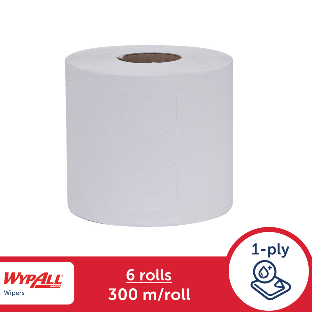 WypAll® L10 Roll Control Wipers (28888), White 1-Ply, 6 Rolls / Case, 300m / Roll (6,000 Sheets) - S055873838